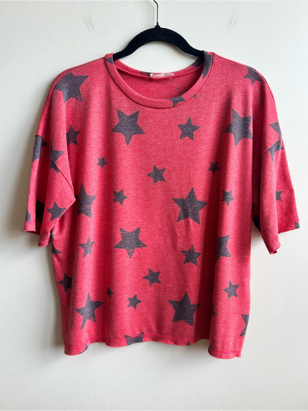 Phil Love Women’s Knit Red Star Shirt Oversized Lounge Pajama Top Size S